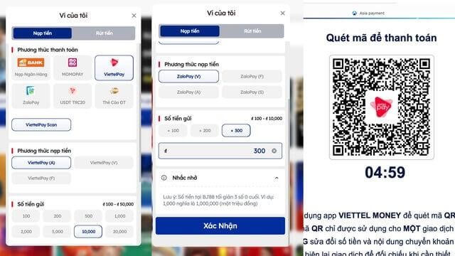 Các bước nạp tiền qua Ví điện tử có tại nhà cái BJ88