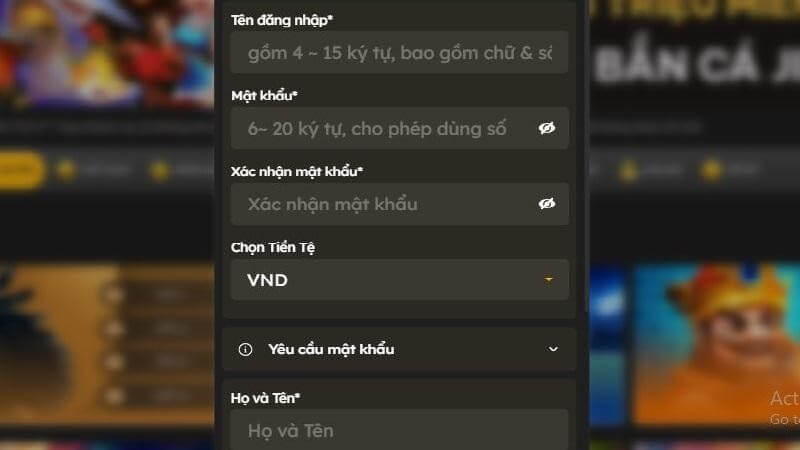 Thông tin đăng ký tài khoản